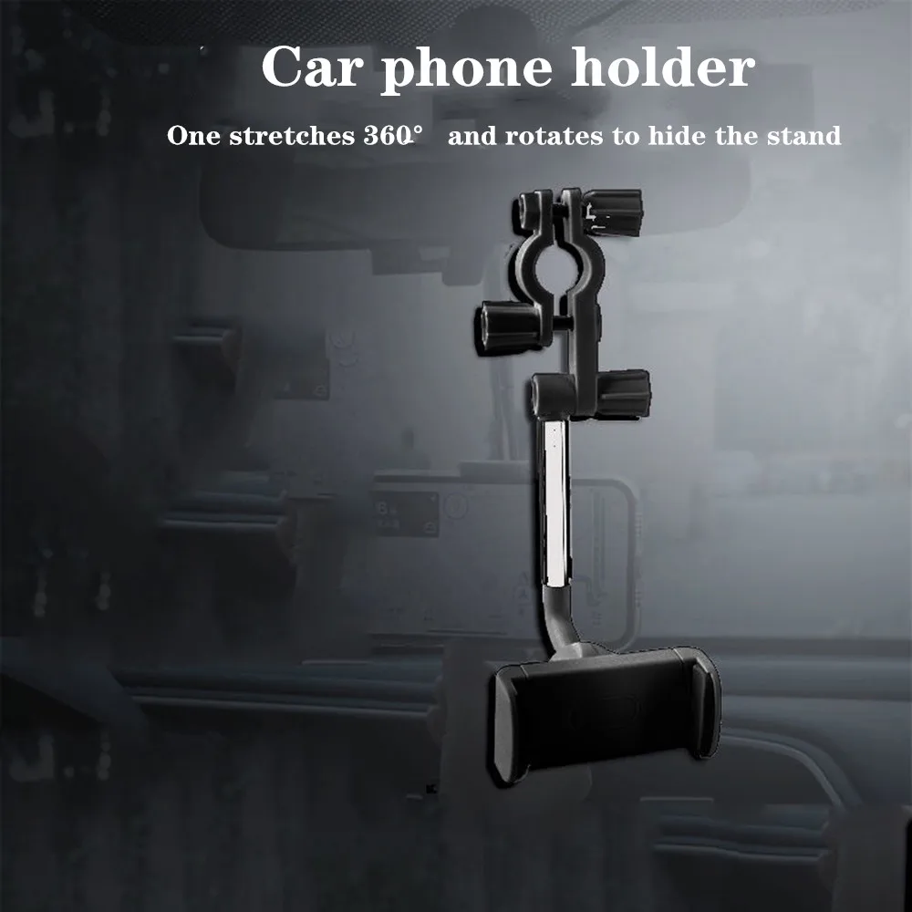 

360-Degree Rotation Foldable Telescopic Mobile Phone Holder Car Phone Holder Rearview Mirror Mount GPS Phone Holder Practical