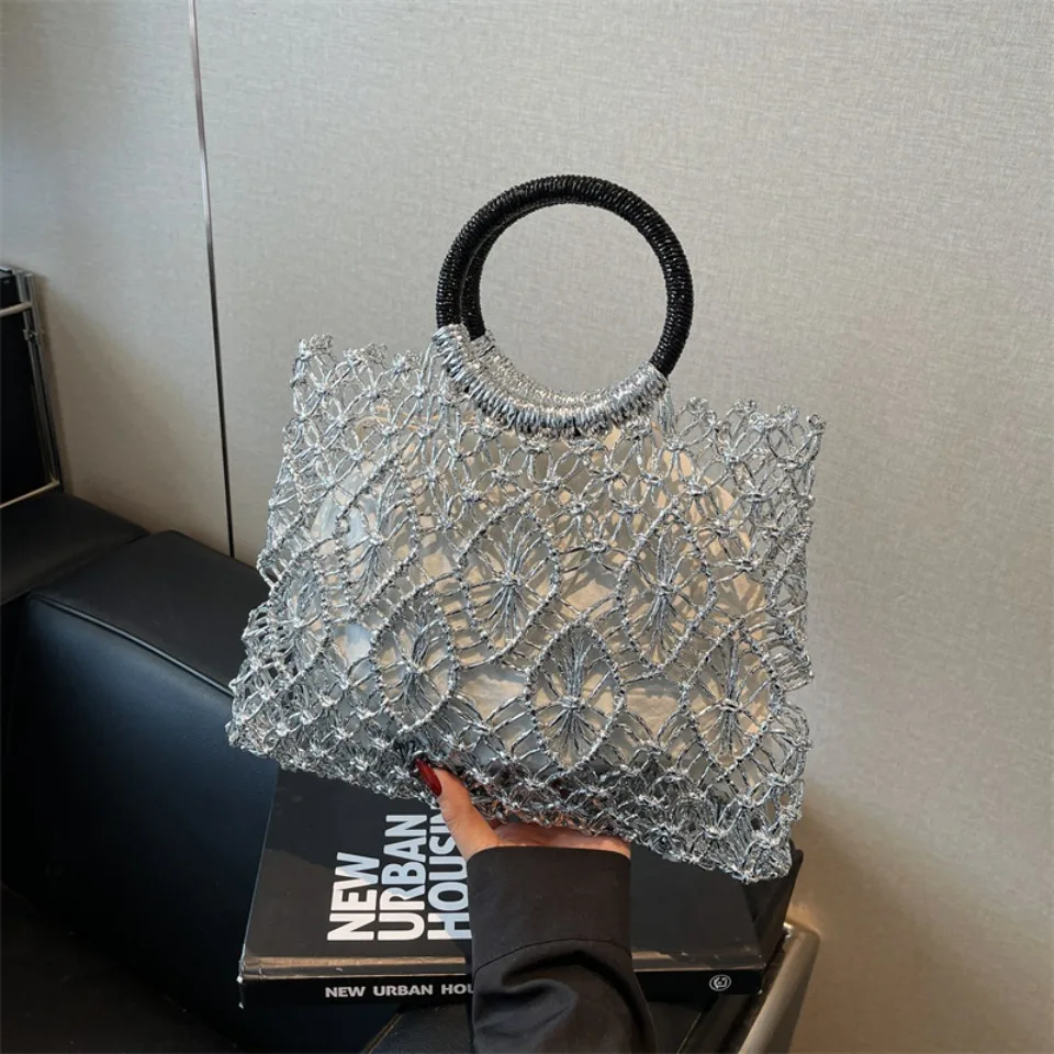 Luxury Woven Round Handle Bag - Designer Eco-Friendly Hollow-Out Handbag 7 Sc5d82f65522344bca773028a1f536a953