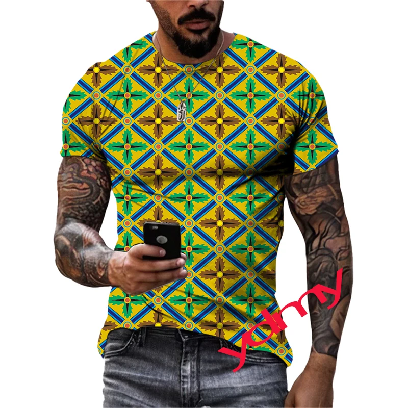 

Летняя быстросохнущая Мужская футболка в клетку с геометрическим рисунком, индивидуальный стиль, в стиле хип-хоп, с 3D-принтом, с коротким рукавом, модная одежда