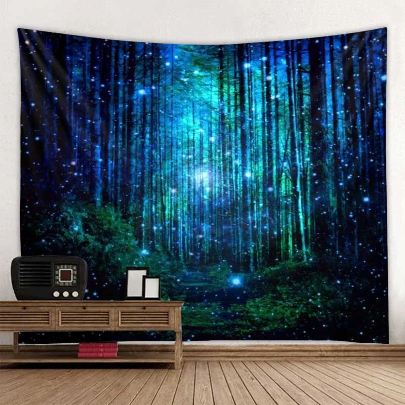 

Natural Forest Print Big Tapestry Firefly Dream Wall Hanging Bohemian Hippie Wall Decoration Aesthetics Room Decoration
