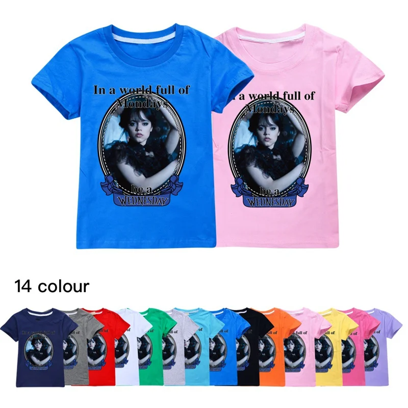 Wednesday Addams Printing Kids Girls T shirt For Boys Summer Children Short Sleeve Casual Cotton Tees Tops Fashion Baby Clothing
Wednesday Addams Printing Kids Girls T shirt For Boys Summer Children Short Sleeve Casual Cotton Tees Tops Fashion Baby Clothing