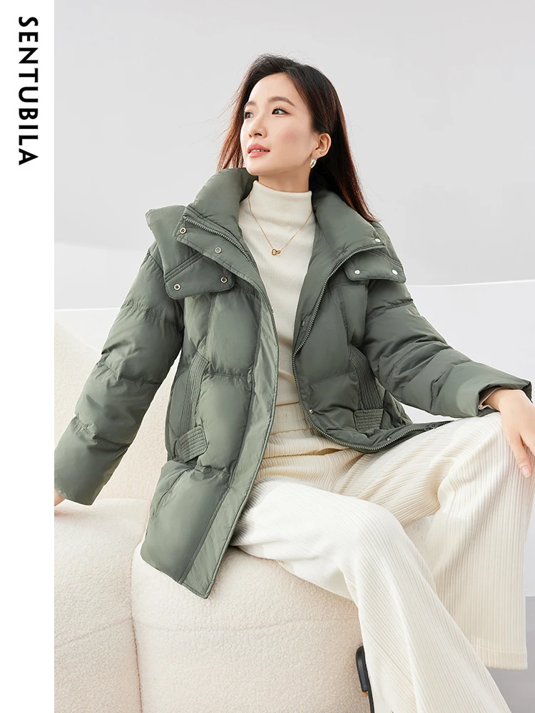 

SENTUBILA Women's Winter Thick Warm Down Jacket 2023 Office Lady 90 White Duck Down Coat Plus Velvet Jackets Female W34Y50157