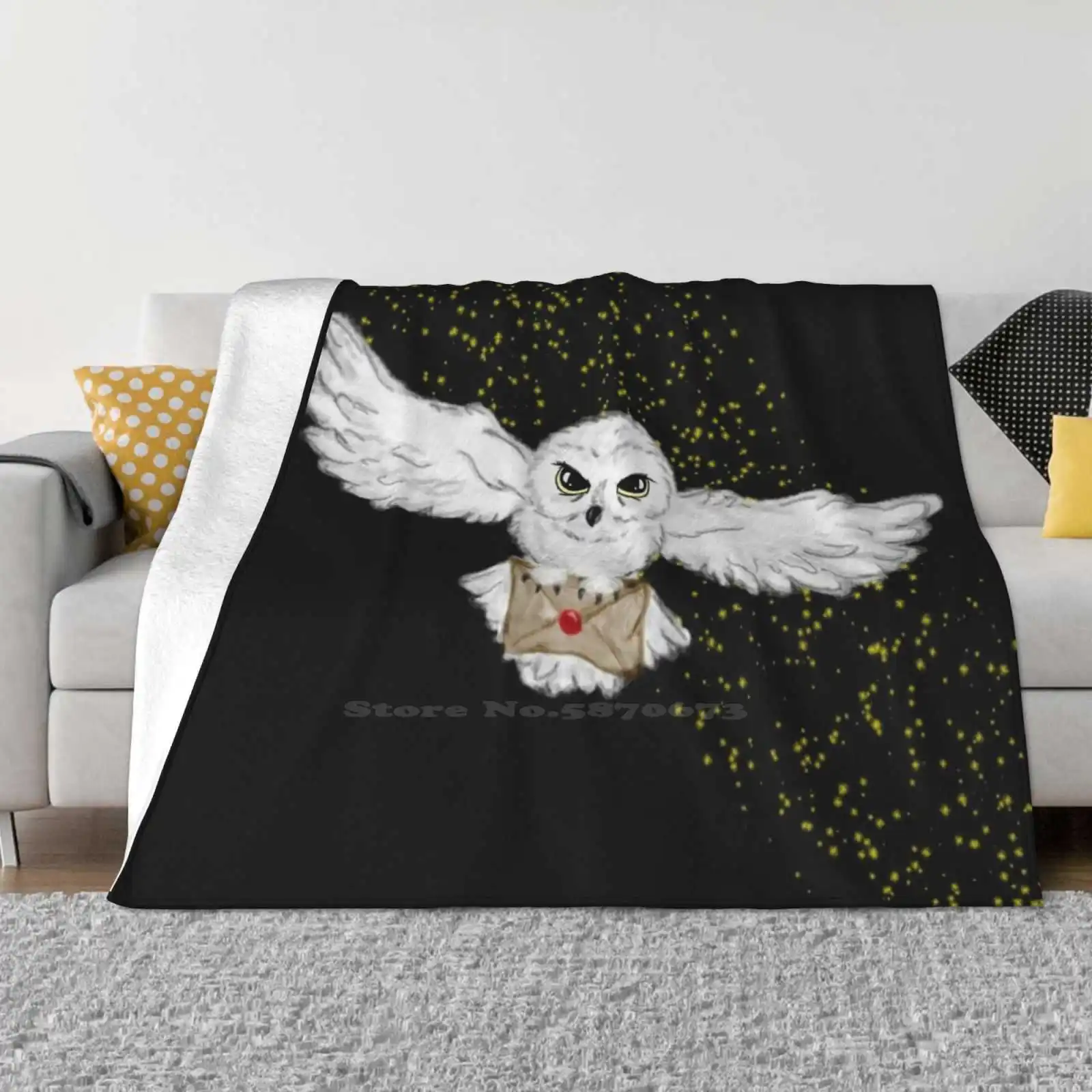 

Owl Flight Pouch Fashion Soft Warm Throw Blanket Witches Magical Post Wizard Mail Delivery Reading Snowy Owl Flying Owl Magic