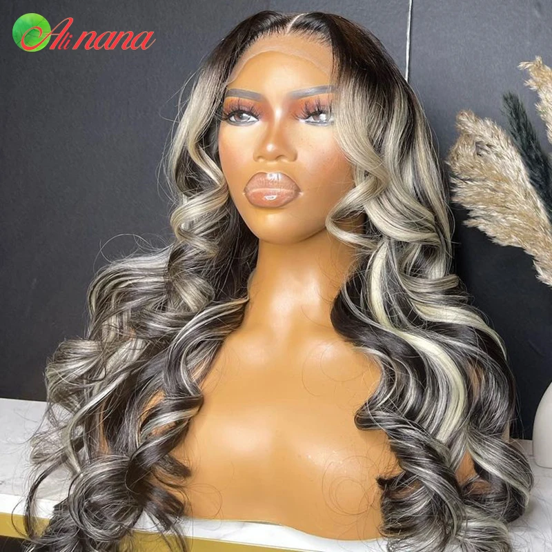 

Highlights Ash Blonde Colored 13x4 HD Lace Frontal Wig Body Wave Pre-Plucked Ombre Blonde Lace Closure Human Hair Wig For Women