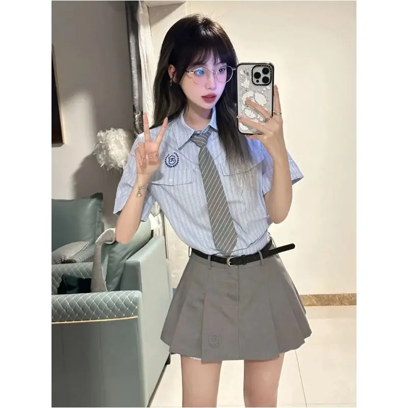 Korean Version of Preppy Striped Suit Female Tie Striped Shirt Patchwork Pleated Skirt Two-piece Set Female Slim Fit Skiirt Sets
Korean Version of Preppy Striped Suit Female Tie Striped Shirt Patchwork Pleated Skirt Two-piece Set Female Slim Fit Skiirt Sets