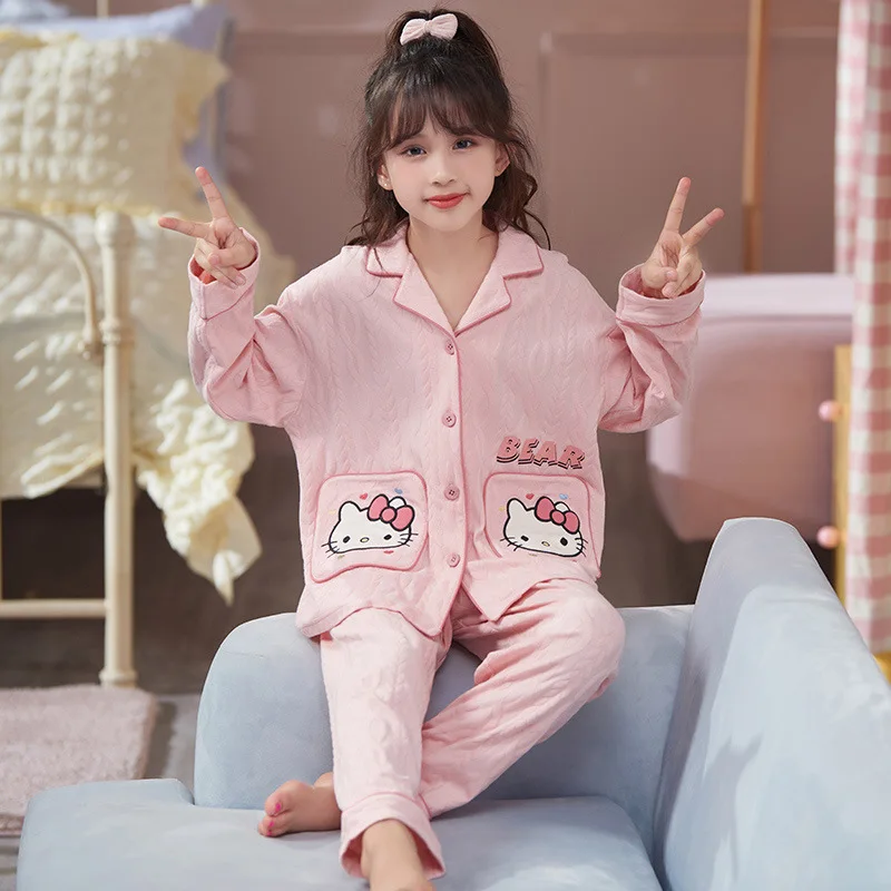 

Kawaii Sanrio Kuromi Cinnamoroll My Melody Anime Cartoon Cute Children Pajamas Spring Autumn Season Long Sleeve Pajamas Loose