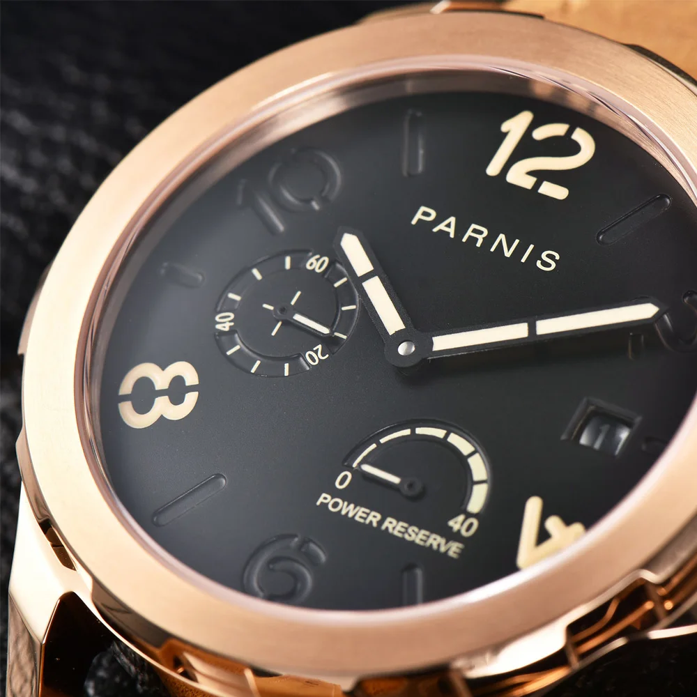 

Parnis New Fashion 44mm Rose Gold Automatic Watch Men Sapphire Crystal Power Reserve Waterproof Mechanical Watches For Men 2023