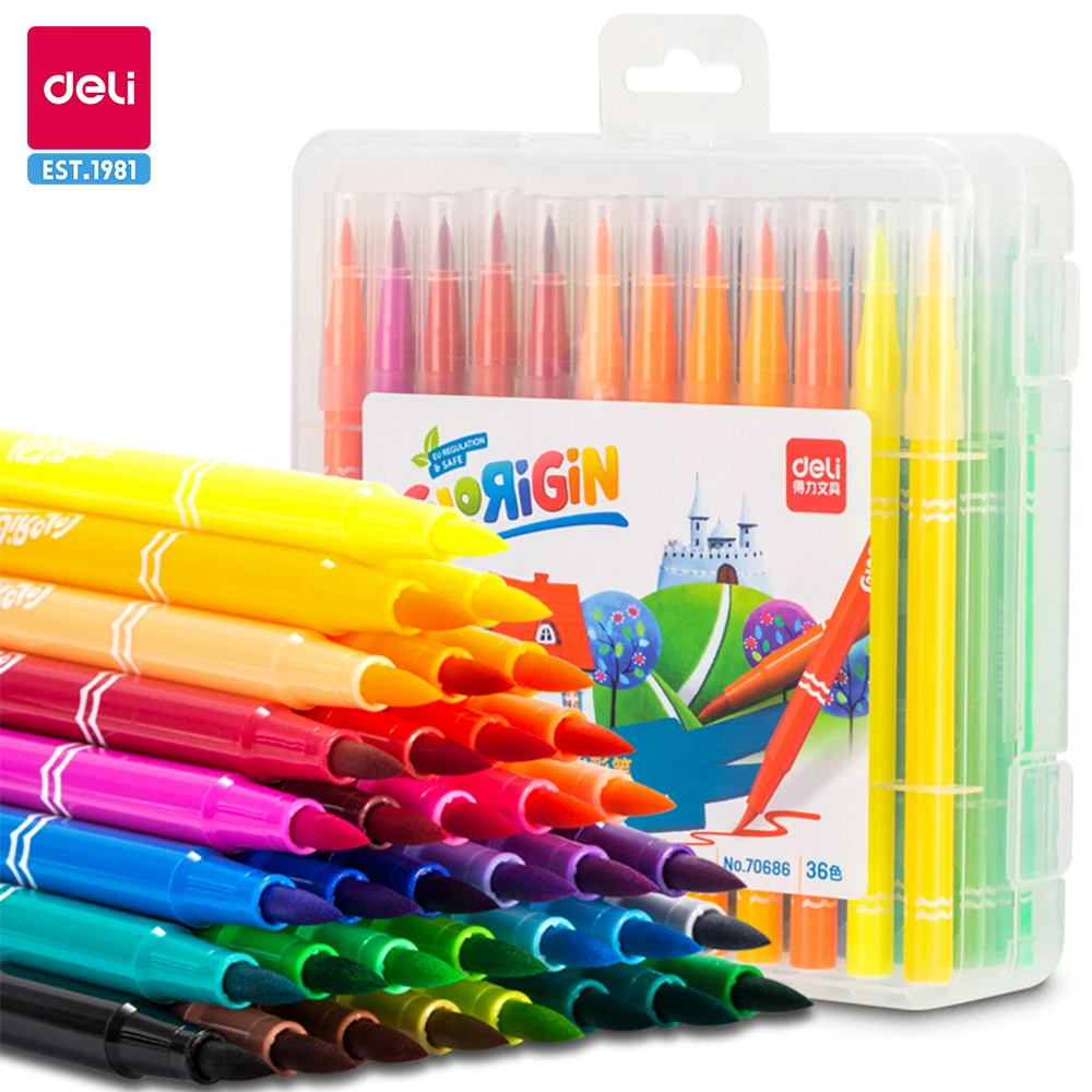 

Deli 36 Colors Watercolor Pen Good Felt Pen Drawing Children DIY Marker Pen for School Stationery Supplies Students Painting