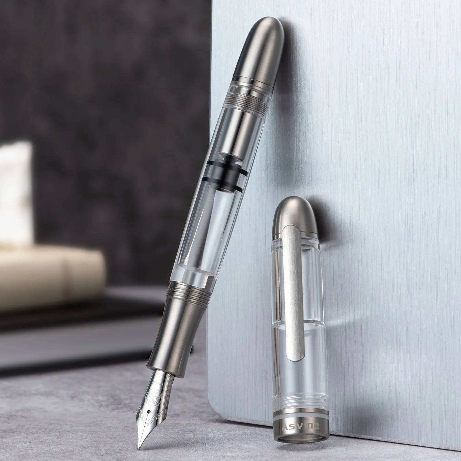 

Asvine P36 Piston Filling Fountain Pen Bock / Asvine EF/F/M Nib, Titanium & Acrylic Smooth Writing Office Gift Pen