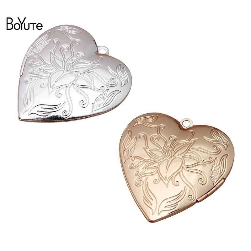 

BoYuTe (4 Pieces/Lot) 45MM Big Metal Brass Floating Flower Heart Locket Vintage Open Photo Locket Pendant Wholesale