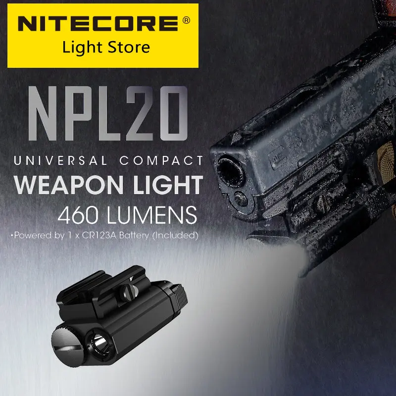 

Nitecore NPL20 460 Lumen Tactical Gun lamp Compact Rail Mount LED Army Flashlight Spotlight Waterproof,CR123A Battery