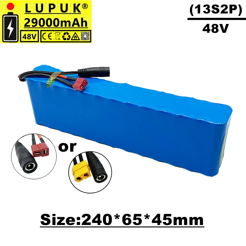 Lupuk-48v lithium ion battery pack, 13s2p, 29000 MAH,1000 W,XT60 plug or T plug,built-in BMS,suitable for eBike electric bicycle
Lupuk-48v lithium ion battery pack, 13s2p, 29000 MAH,1000 W,XT60 plug or T plug,built-in BMS,suitable for eBike electric bicycle