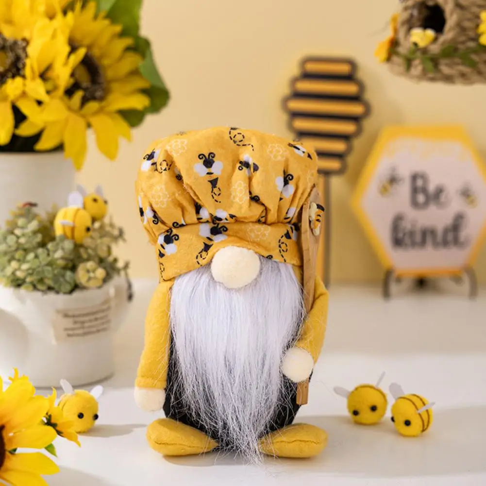 

Durable Home Decor Doll Whimsical Gnome Doll with Bee Day Element Faceless Elf Ornament Fabric Home Decor Figure Hat Cute Garden