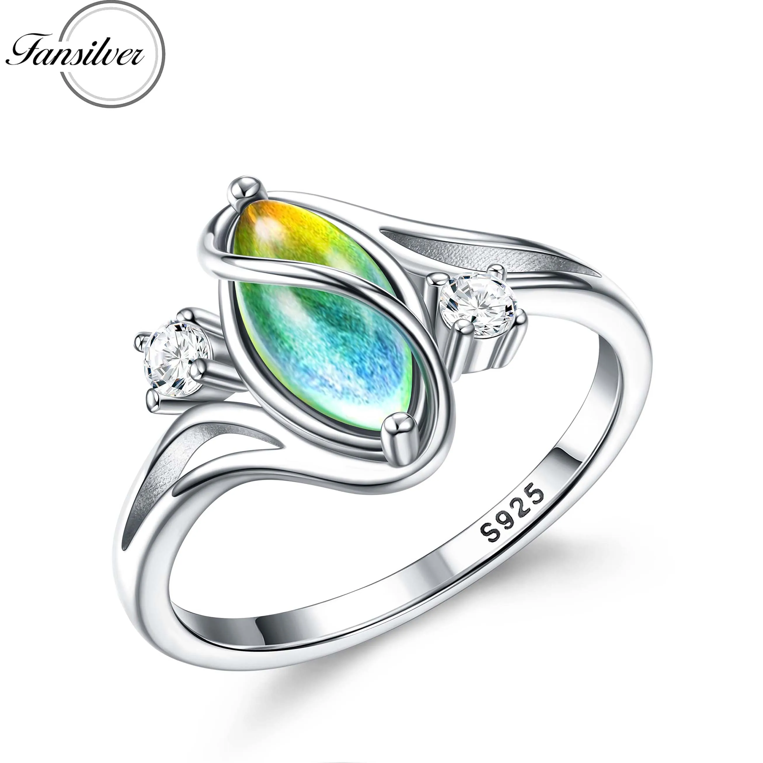 

Fansilver 925 Sterling Silver Mood Rings for Women Cubic Zirconia Accents 18K Gold Plated Oval Solitaire Statement Silver Rings