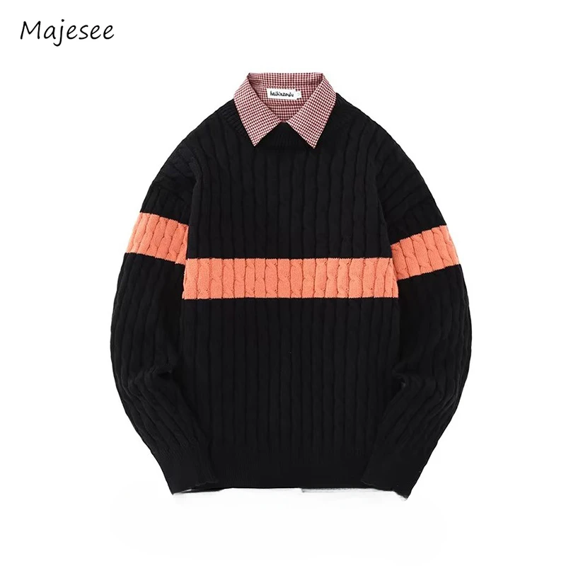 

Sweaters Men Contrast Color All-match Fashion Knitwear High Street Korean Style Harajuku Long Sleeve Advanced College Autumn New