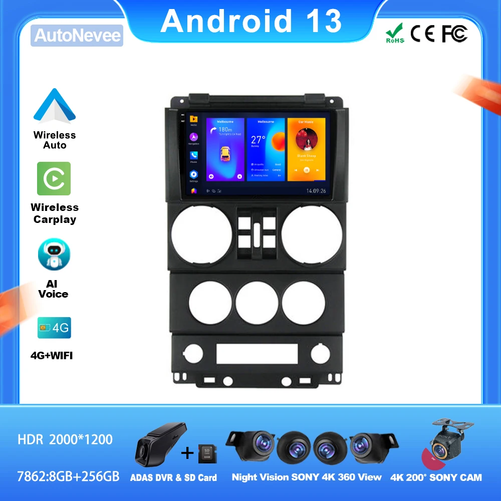 Android Auto For JEEP WRANGLER 3 JK 2008 - 2010 NO 2 din Receiver Car Stereo Recorder 5G WIFI Automotive Multimedia Accessories 
Android Auto For JEEP WRANGLER 3 JK 2008 - 2010 NO 2 din Receiver Car Stereo Recorder 5G WIFI Automotive Multimedia Accessories