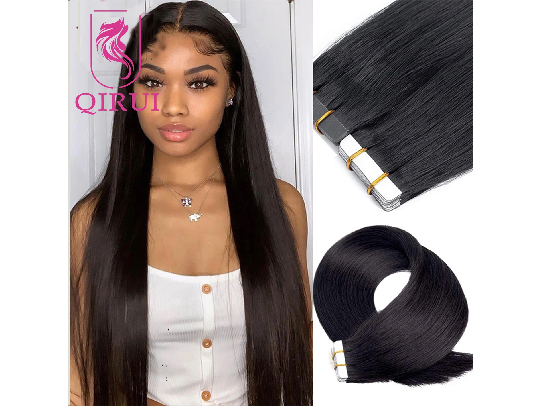 

28Inch Long Tape In Human Hair Extension Skin Weft Adhesive Invisible Brazilian Remy Hair Tapes In Silky Straight 40Pcs/100g