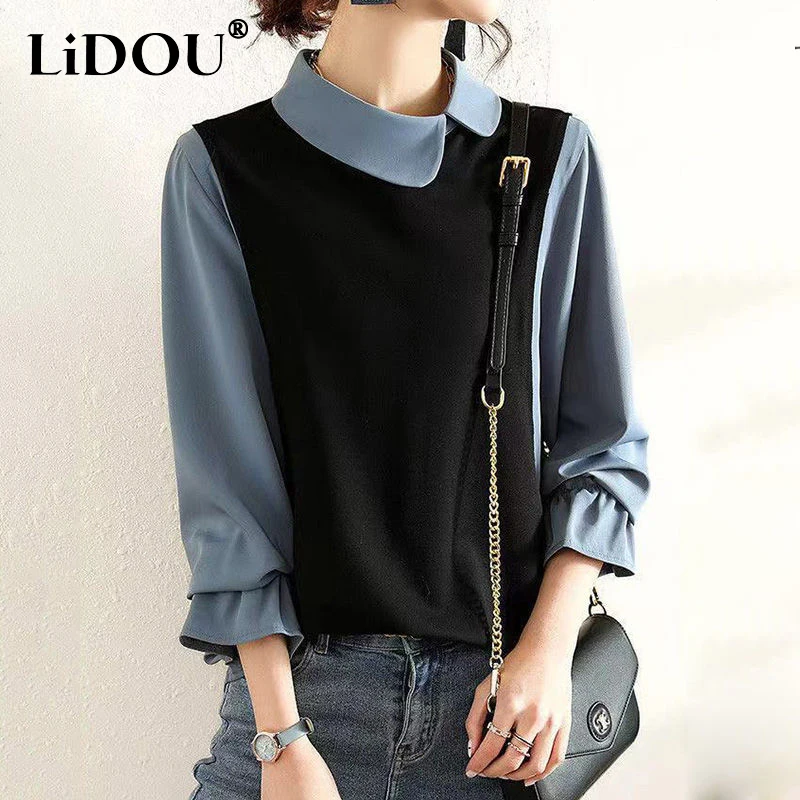 Autumn Korean Doll Collar Office Lady Fake Two Piece Long Sleeve Blouses Elegant Fashion Pullover Tops Women Loose Casual Shirts
Autumn Korean Doll Collar Office Lady Fake Two Piece Long Sleeve Blouses Elegant Fashion Pullover Tops Women Loose Casual Shirts