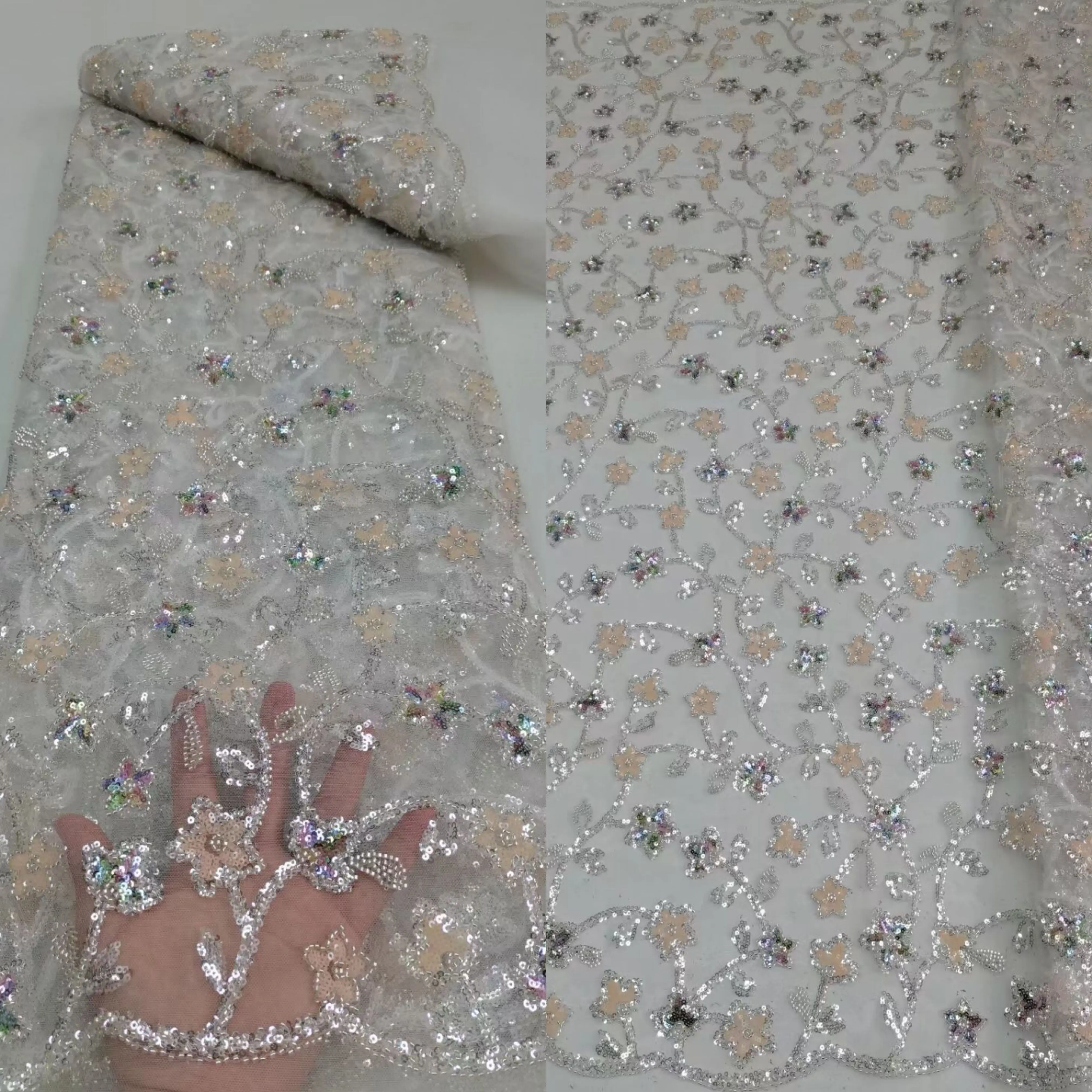 African beads Embroidery Net Lace Fabric L-13023711 High Quality French Sequins Fabric For Wedding Party Dress
African beads Embroidery Net Lace Fabric L-13023711 High Quality French Sequins Fabric For Wedding Party Dress