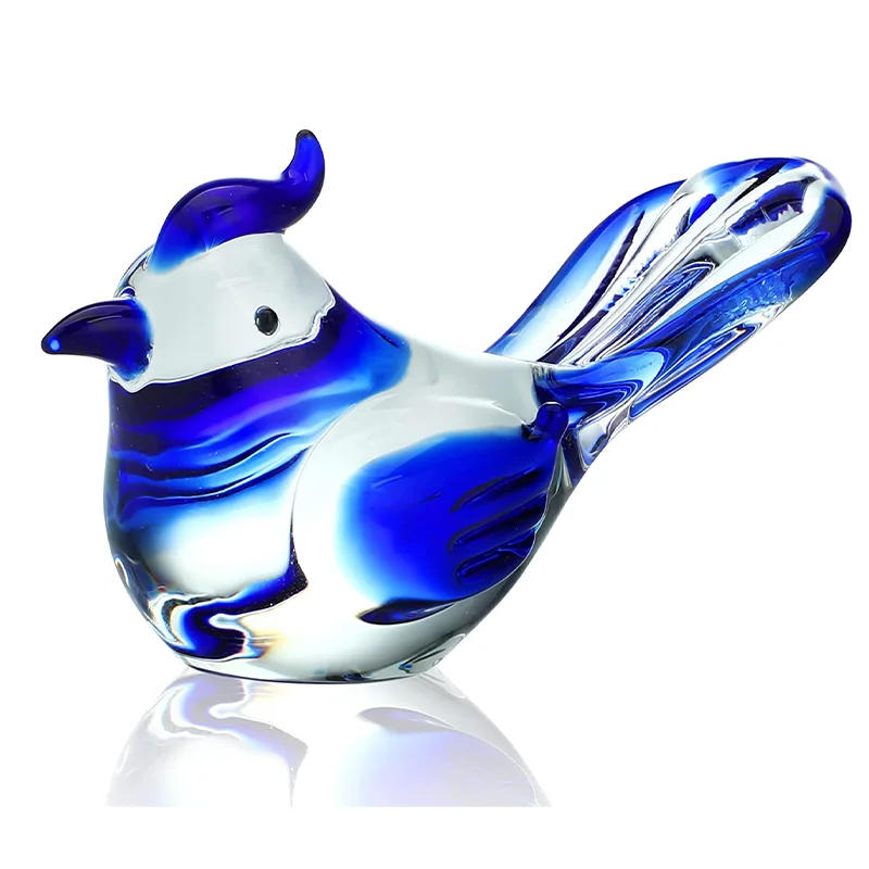

H&D Blown Glass Bird Figurines Collectibles Blue Jay Statue Ornament Decor Crystal Animal Paperweight Gift