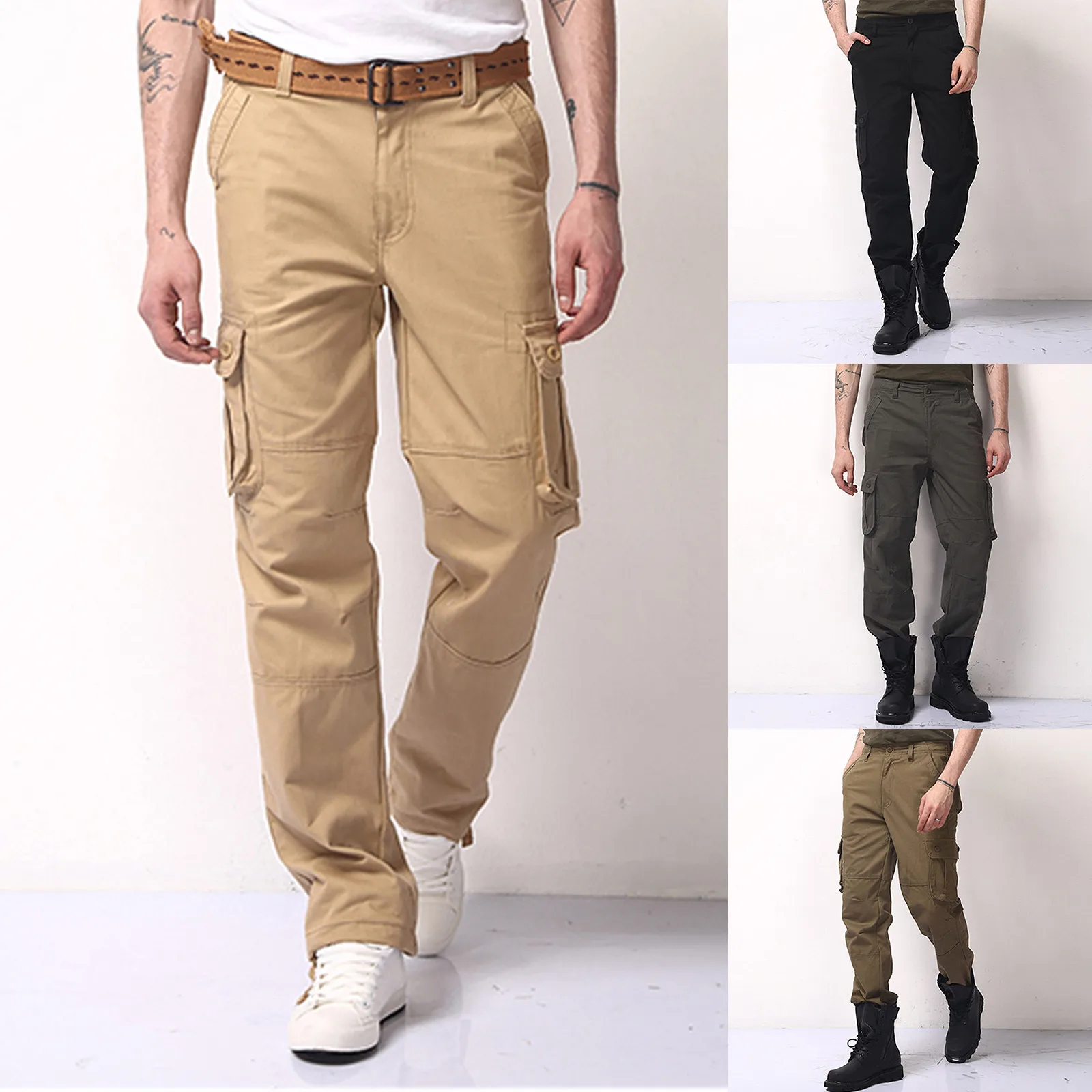 

Loose Straight Outdoor Men'S Casual Overalls Solid Color Multi-Pocket Men'S Leisure Pants 2024 Hot Selling Workwear Trousers