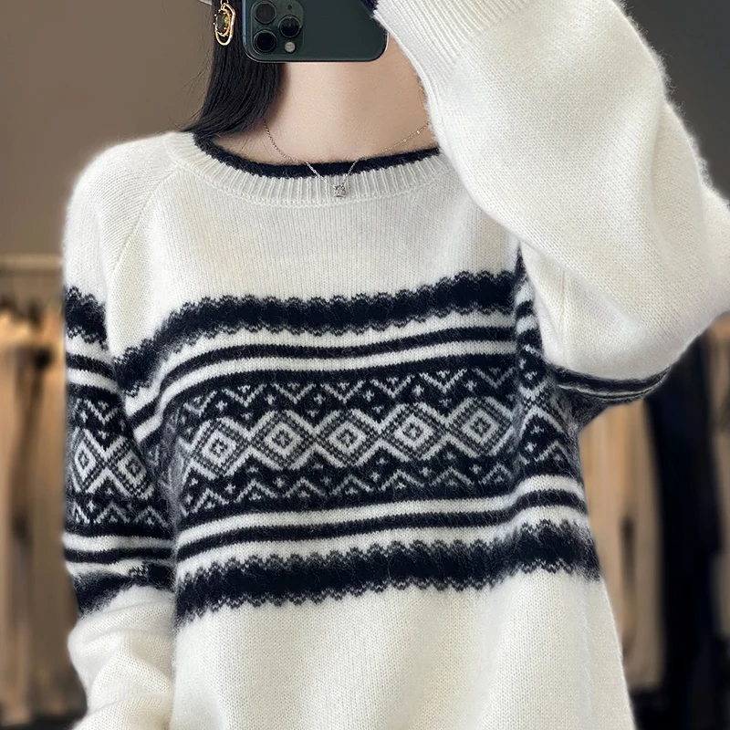 Autumn Winter Womens Vintage 100% Pure Wool Sweater White Round Neck Loose Long Sleeve Knitted Pullover Elegant Temperament Tops
Autumn Winter Womens Vintage 100% Pure Wool Sweater White Round Neck Loose Long Sleeve Knitted Pullover Elegant Temperament Tops