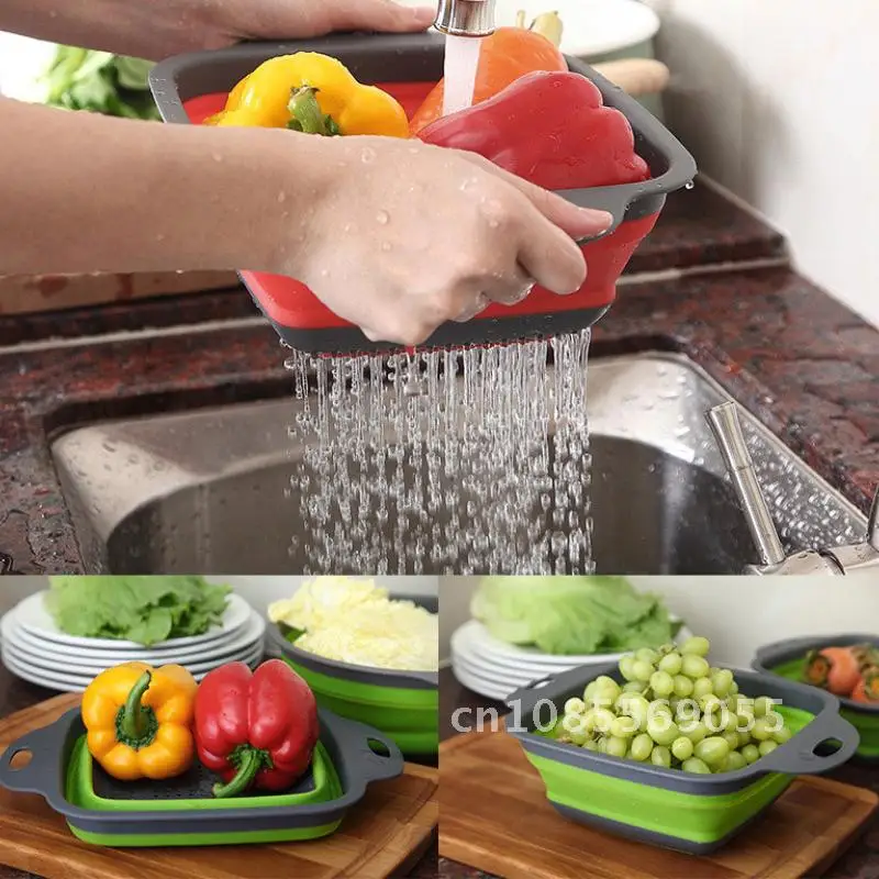 

Collapsible Basket Kitchen Tool Strainer Colander Vegetable Fruit Washing Drainer Foldable Storage Silicon Dish