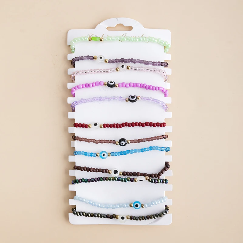 

12 шт./партия, набор женских эластичных браслетов с бусинами