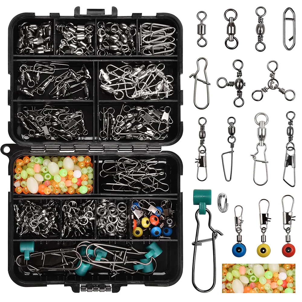 205PCS Fishing Swivels Snaps Kit Ball Bearing Swivel Snap 3 Way Swivel Sinker Slide Quick change snaps Fishing Tackle Set
205PCS Fishing Swivels Snaps Kit Ball Bearing Swivel Snap 3 Way Swivel Sinker Slide Quick change snaps Fishing Tackle Set