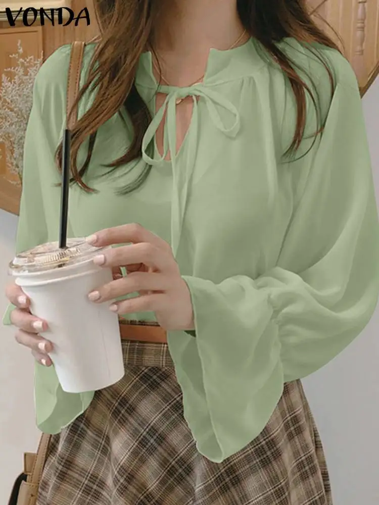 VONDA Elegant Bandage Blouse Fashion 2023 Women Solid Color Loose Shirts V-neck Long Sleeve Casual Tunic Tops Blusas Femininas
VONDA Elegant Bandage Blouse Fashion 2023 Women Solid Color Loose Shirts V-neck Long Sleeve Casual Tunic Tops Blusas Femininas