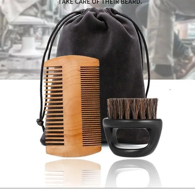 

New Boar Bristle Beard Mustache Comb Wood Set Handle Hair Brush Shaving Mens Simple Cleansing Care Styling Tool for Men