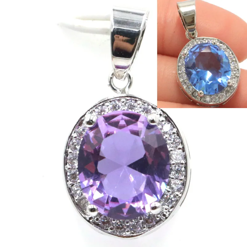 

Real 925 Solid Sterling Silver Pendant Red Ruby Mystical Violet Topaz Peridot Alexandrite Topaz Changing Zultanite Women