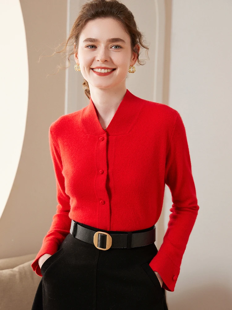High Quality Autumn Winter 100% Cashmere Sweater Women Stand-Up Collar Cardigan Sweater Warm Knitted Pure Color Tops Clothing
High Quality Autumn Winter 100% Cashmere Sweater Women Stand-Up Collar Cardigan Sweater Warm Knitted Pure Color Tops Clothing