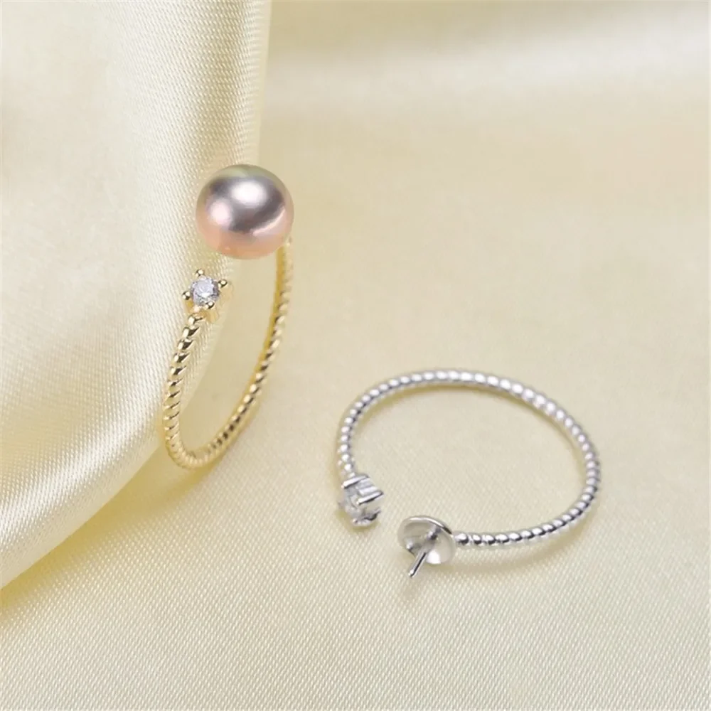 

DIY Pearl Ring Setting S925 Sterling Silver Adjustable Delicate Ring Empty Ring Holder Fit 7-9mm Beads For Jewelry Making Z001