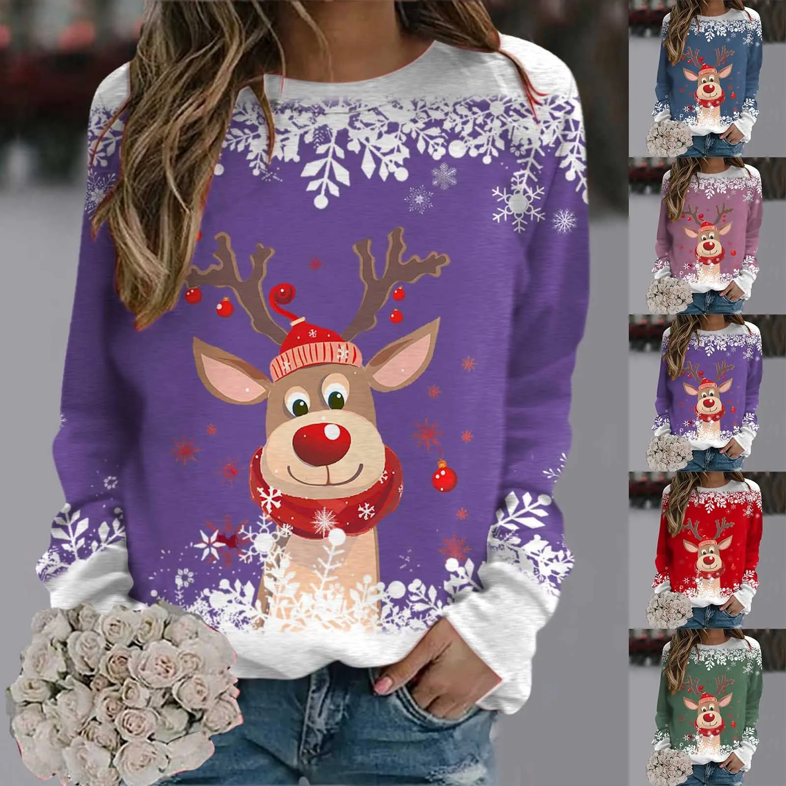 

Sweaters For Women Christmas Teen Girls Long Sleeve Crewneck Sweatshirt Cute Reindeer Graphic Fleece Sweatshirt Hoodies Women