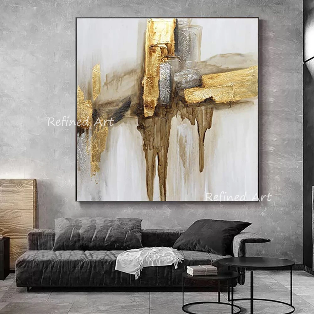 

Абстрактная Простая Современная картина маслом ручной работы для гостиной столовой интерьер для дома художественное украшение картина золотистый позолоченный декор на стену