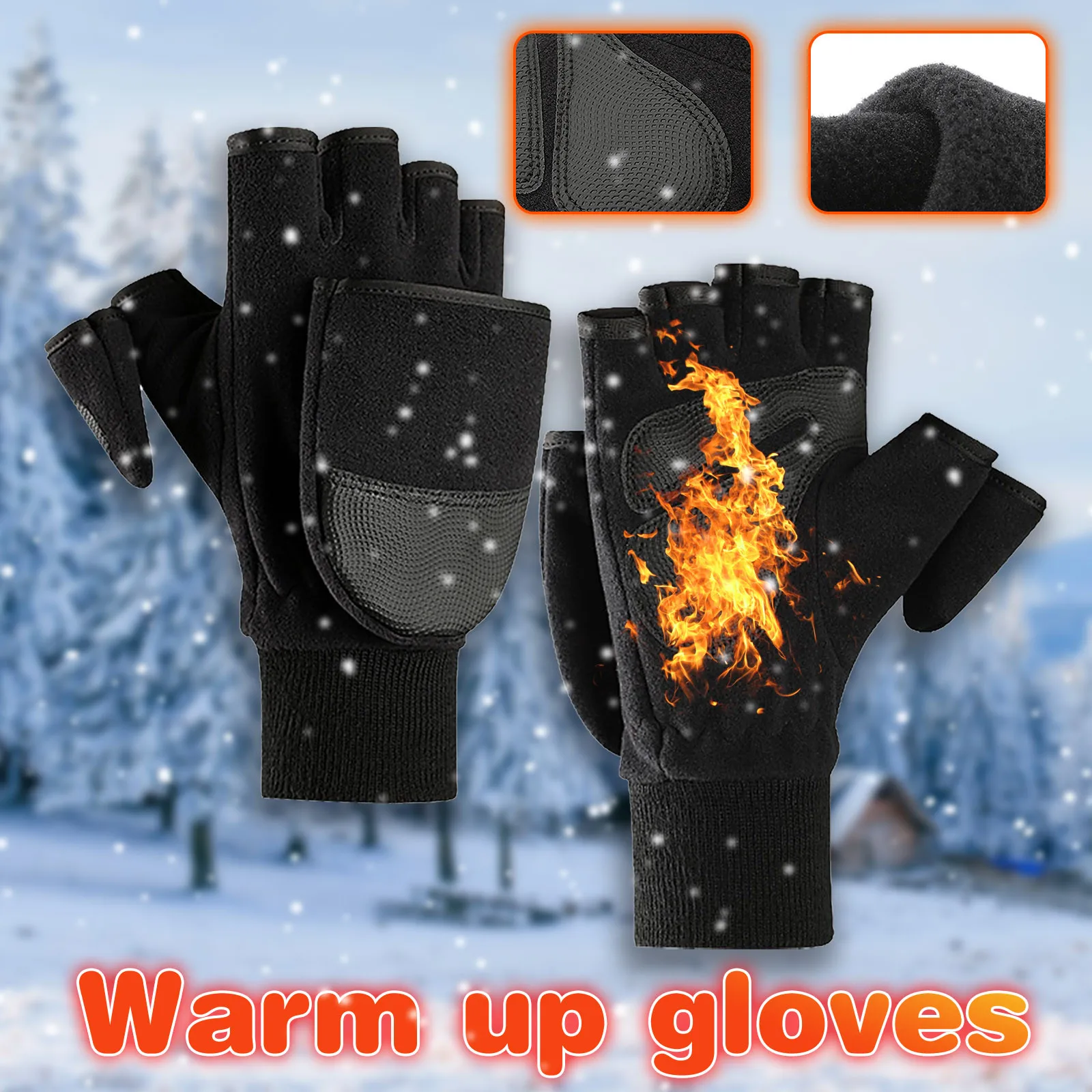 

Мужские Зимние флисовые Утепленные перчатки без пальцев с сенсорным экраном и откидной крышкой, теплые Утепленные перчатки для велоспорта и бега