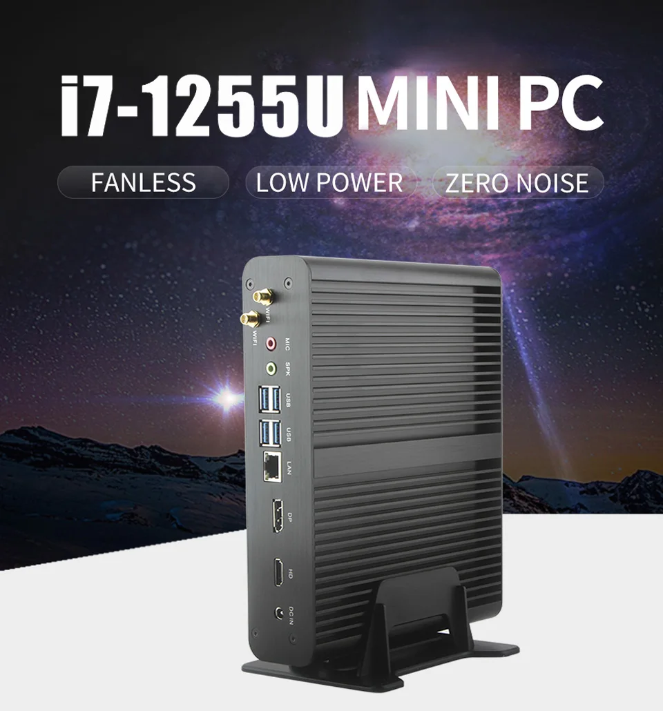 

2023 New 12th Gen Fanless Intel Mini PC Core i7 1255U 1165G7 10710U Gaming PC Micro Desktop Computer NUC 4K HTPC 2*DDR4 NVMe SSD