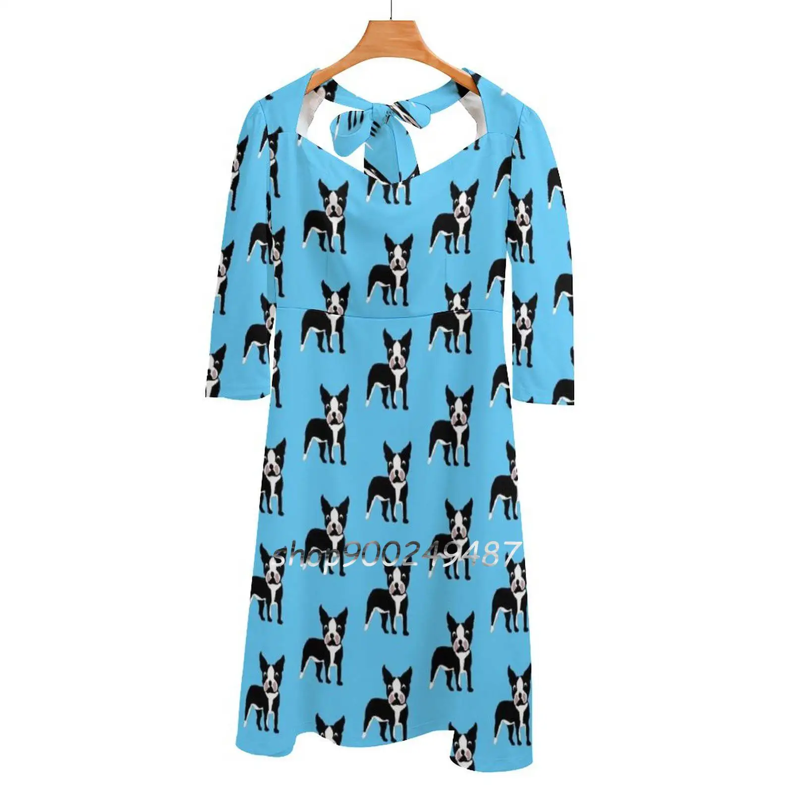 

Бостон-терьер мультфильм собака вечерние платья миди сексуальное платье женское милое цельнокроеное платье Корейская собака милое мультяшное толстое