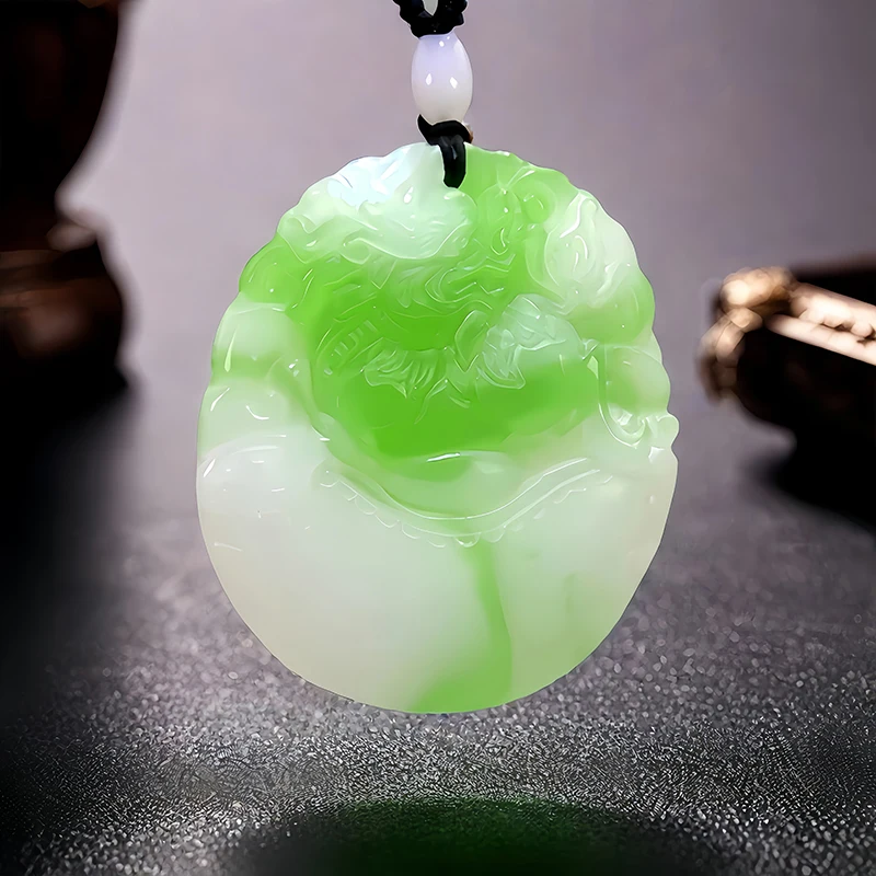 

Green White Real Jade Kylin Pendant Necklace Luxury Vintage Talismans Chinese Carved Jewelry Gemstone Natural Gifts for Women