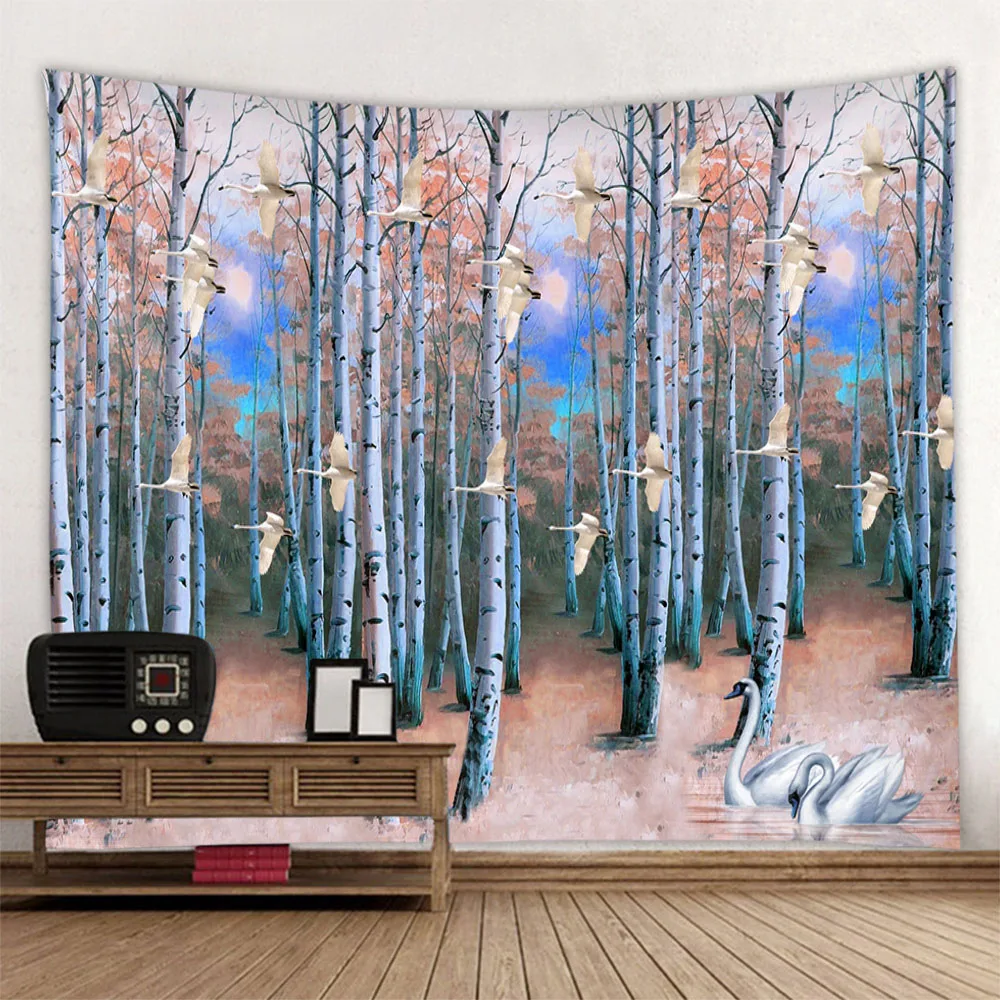 

Beautiful forest oil painting tapestry, home printing wall hanging cloth, hippie wall decoration, bohemian room background cloth