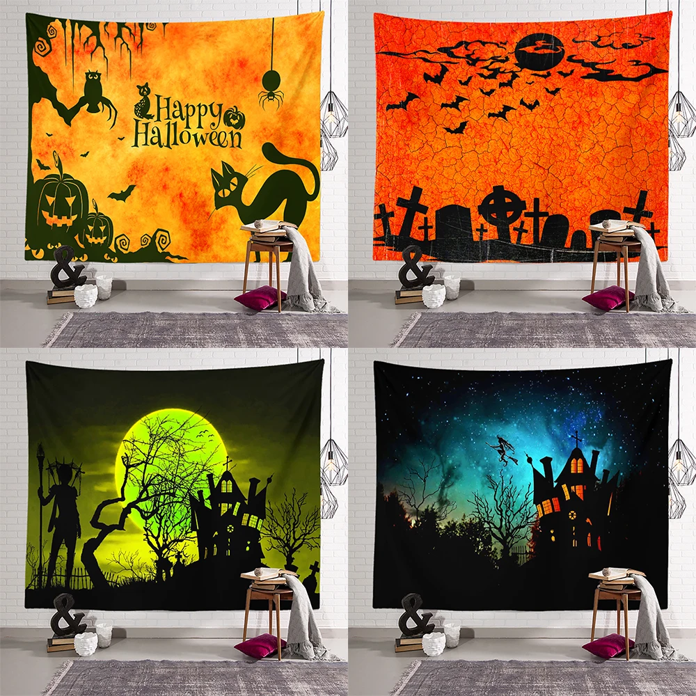

Halloween Horror Pumpkin Witch Bat Print Tapestry Ceiling Home Living Room Bedroom Wall Decoration 230x180cm