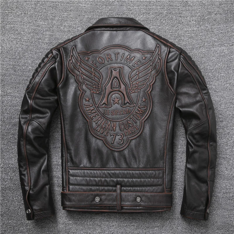 New Ooblique Zipper Vintage Brown Genuine Leather Jacket Men's Really Natural Cowhide Motorcycle Style Slim Jackets Coat
New Ooblique Zipper Vintage Brown Genuine Leather Jacket Men's Really Natural Cowhide Motorcycle Style Slim Jackets Coat