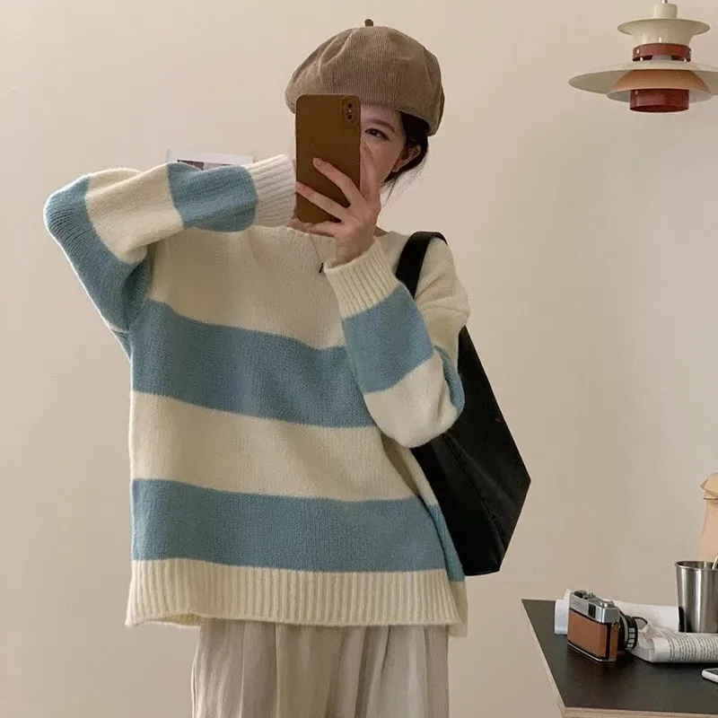 2023 New Arrival Autumn Korean Style Women Long Sleeve O-neck Pullover All-matched Striped Print Soft Knitted Sweater V710
2023 New Arrival Autumn Korean Style Women Long Sleeve O-neck Pullover All-matched Striped Print Soft Knitted Sweater V710
