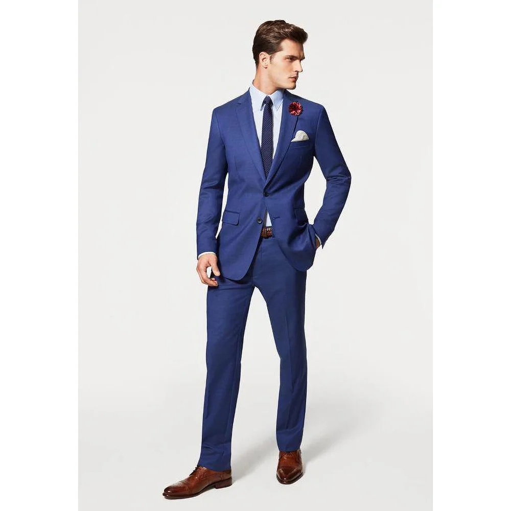 

Formal Royal Blue Notch Lapel Suits for Men 2 Piece (Blazer+Pants) Fashion Single Breasted Office Smart Casual Slim Male Suit