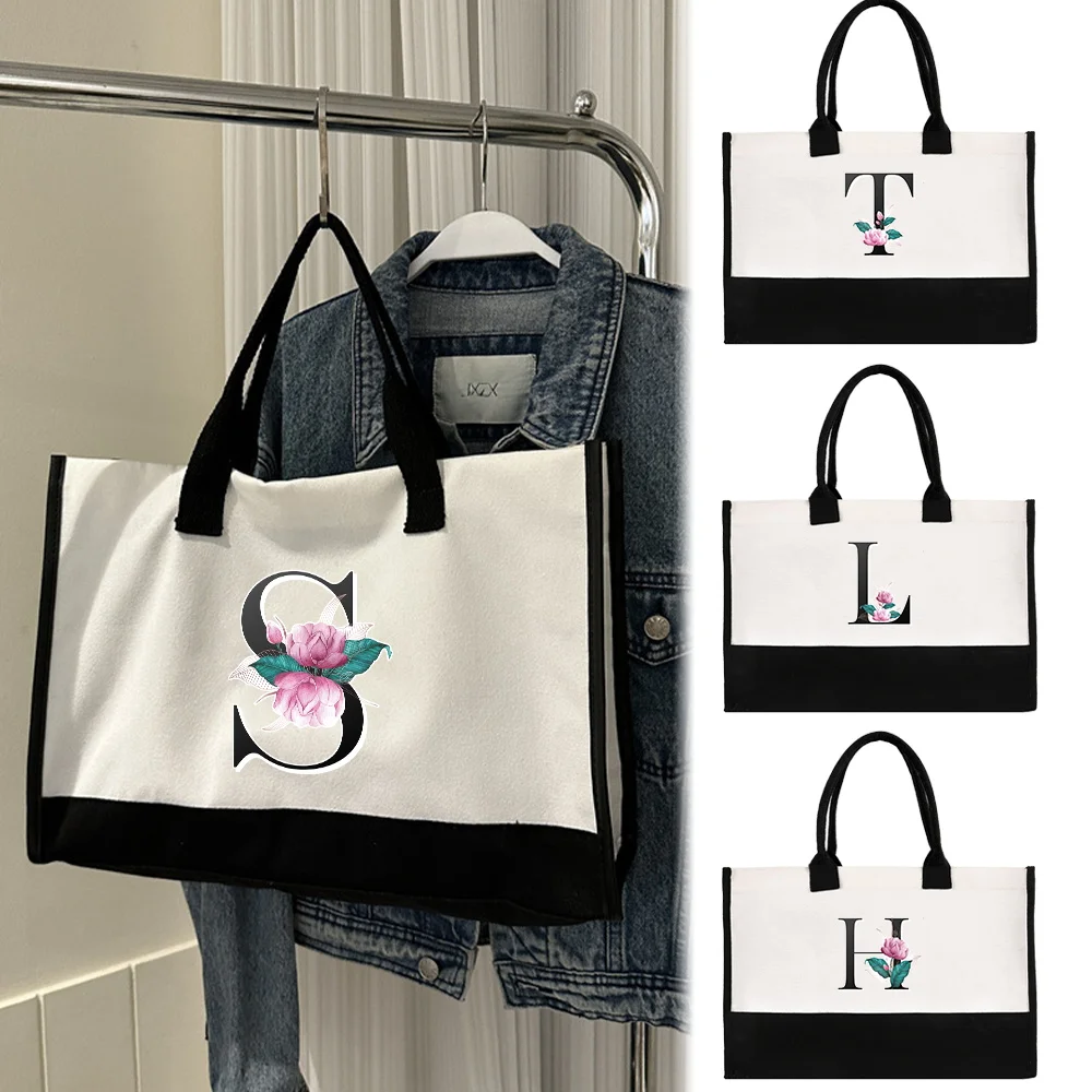 

New Portable Women's Handheld Shopping Bag Reusable and Environmentally Friendly Jute Shopping Whitemarble Letter Print Pattern