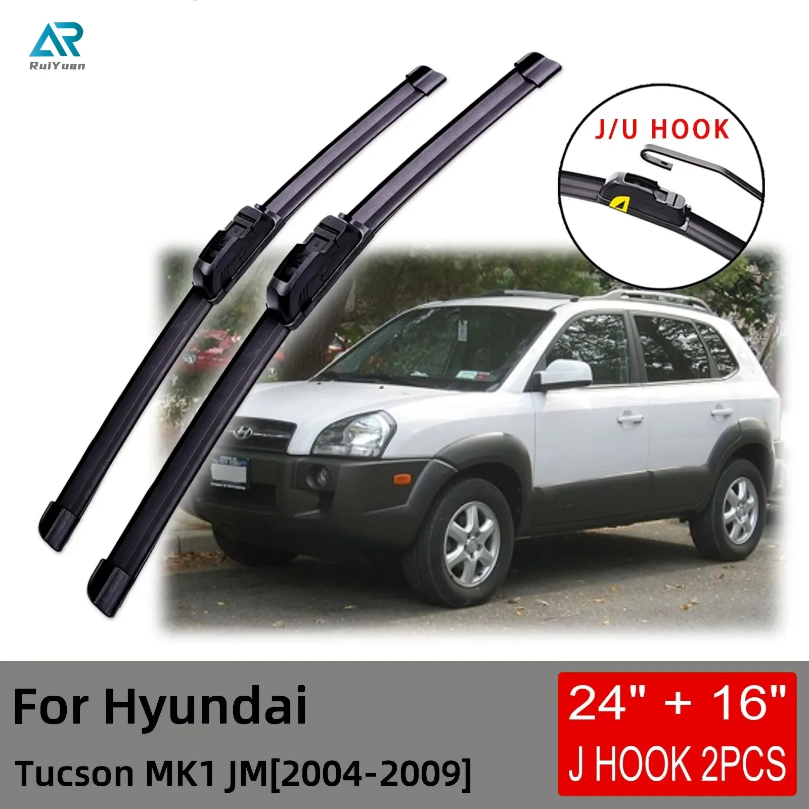 

For Hyundai Tucson MK1 JM 2004 2005 2006 2007 2008 2009 Front Wiper Blades Brushes Cutter Accessories U J Hook