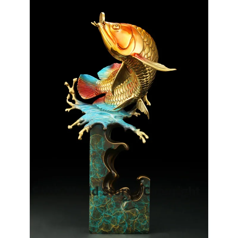 

2024 HOME company shop good luck Business career prosperous High grade copper Wealth Arowana dragon fish sculpture Decoration