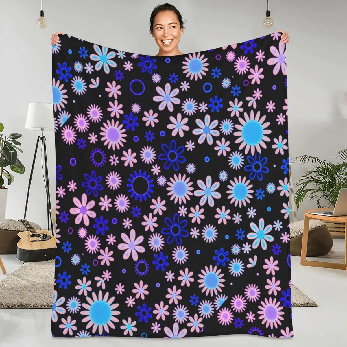 

Flower Power Blankets Retro 70s Style Airplane Travel Flannel Throw Blanket Warm Soft Chair Design Bedspread Birthday Present