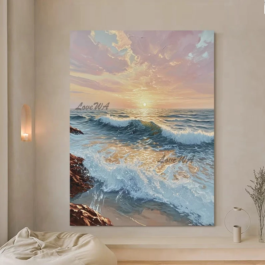 

Sea Wave Art Landscape Canvas Decoration Painting High Quality Abstract Beautiful Scenery Picture Without Framed Acrylic Artwork